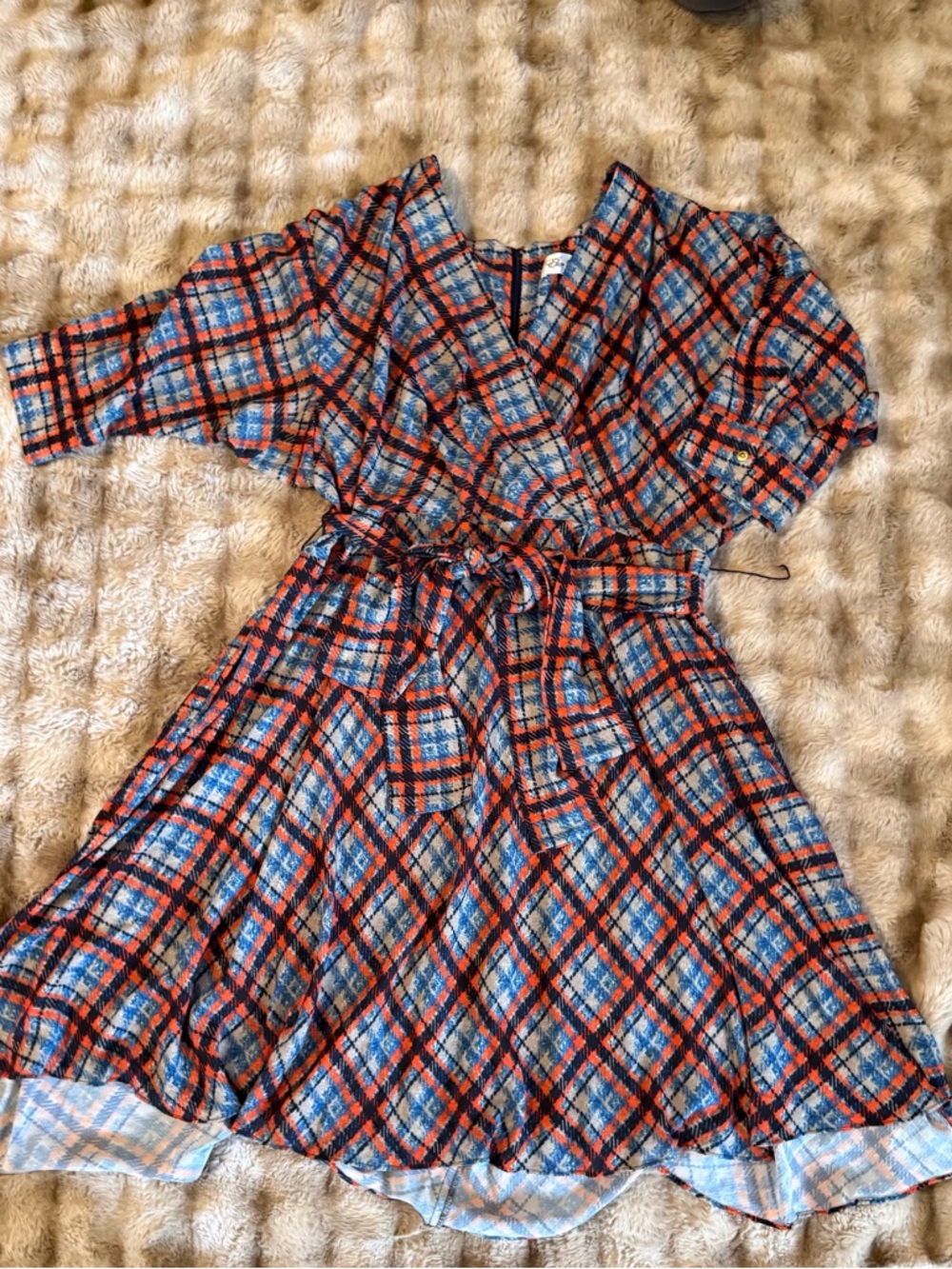 Eliza J Women’s Plaid Wrap Dress in Blue & Orange